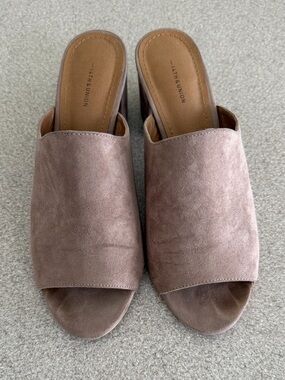 Brown Suede Open-Toe Slide Mules